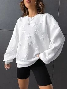 HomeWomen ClothingWomen SweatshirtsSHEIN EZwear Star Embossed Drop Shoulder Sweatshirt | SHEIN