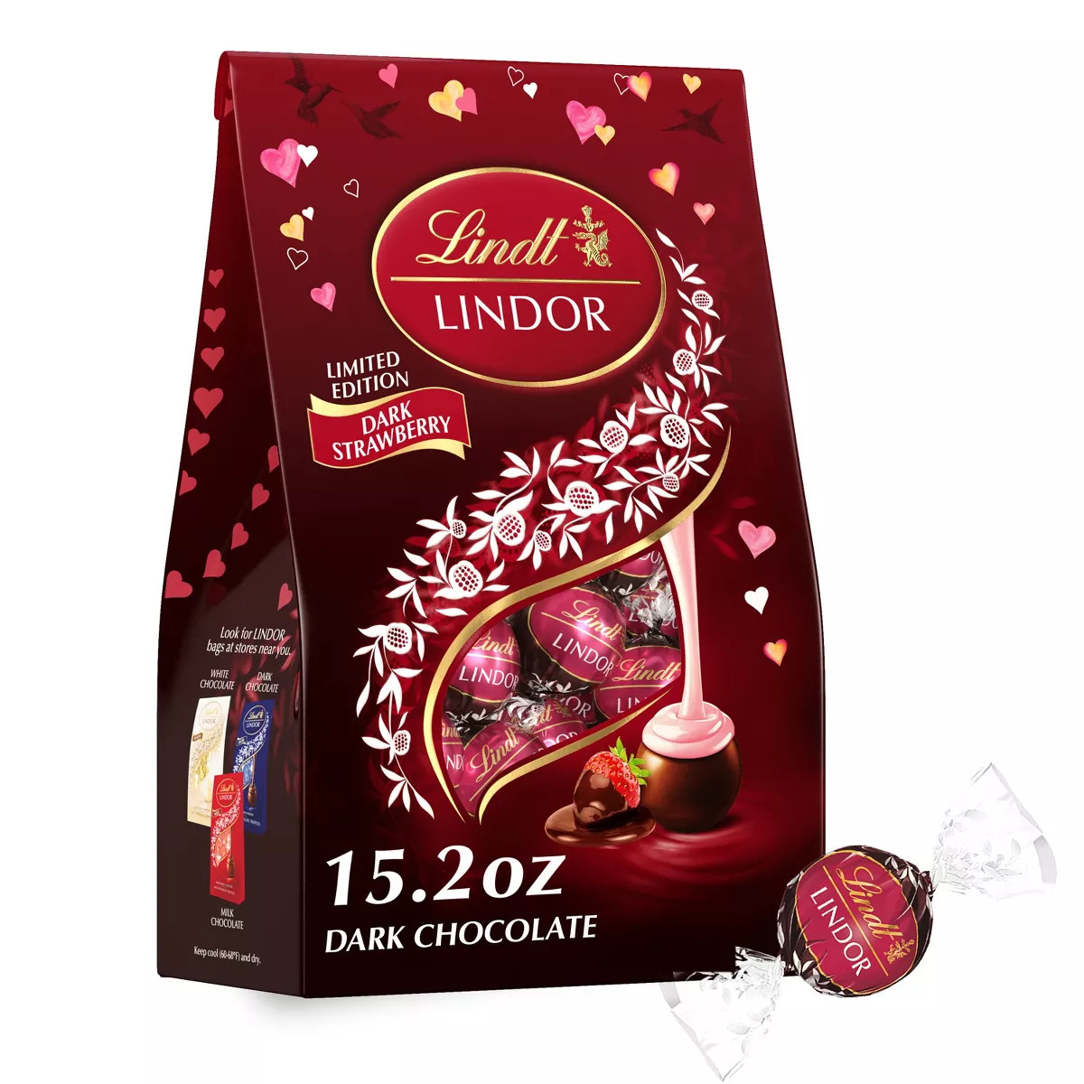 Lindt Lindor Valentine's Strawberry Dark Chocolate Truffles Bag - 15.2oz | Target