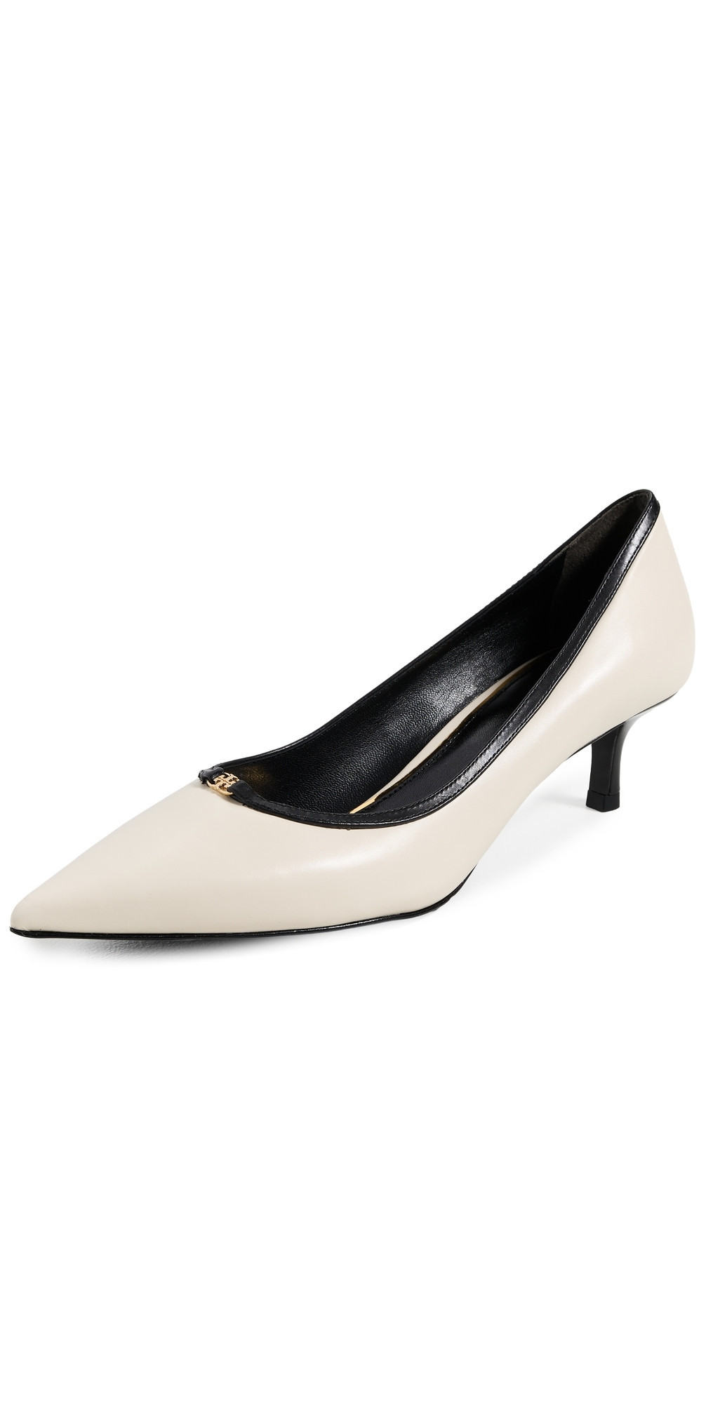 Tory Burch Double T Buckle Kitten Heel Pumps 45mm LIGHT CREAM / PERFECT BLACK 8.5 | Shopbop