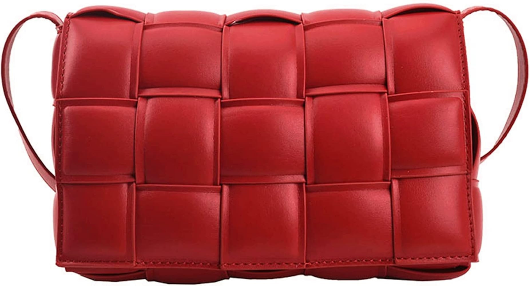 Sunshinejing Woven Crossbody Bag for Women Small Leather Shoulder Bags Square Padded Cassette Satche | Amazon (US)