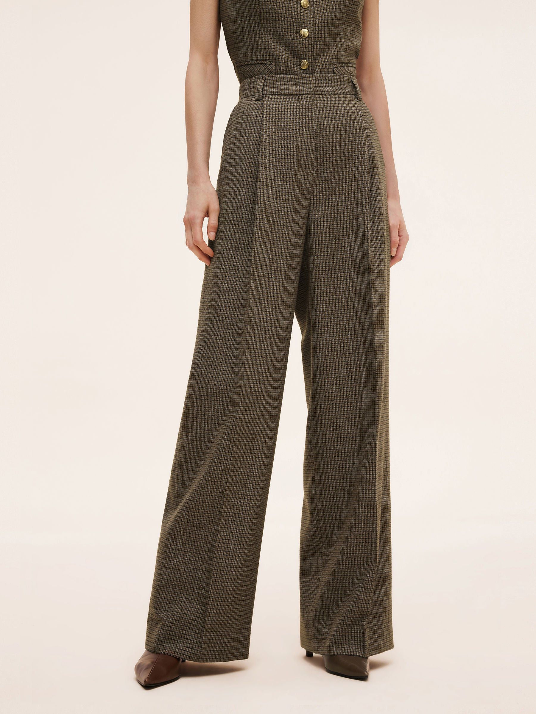 Pantalon large droit à carreaux pour femmes | GOELIA