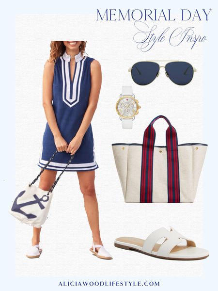 Memorial Day outfit 

Navy and white terry sleeveless dress
White sandals
White tote with red and navy straps
Navy aviator sunglasses 
White sport watch 

Memorial Day outfit 
Patriotic outfit
4th of July outfit
Olympic outfit
USA Olympic outfit 
Red white and blue outfit 

#LTKSeasonal #LTKStyleTip #LTKOver40