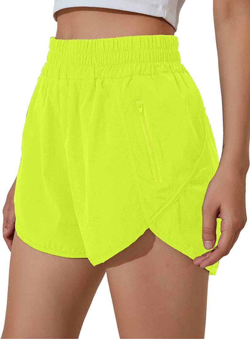 BMJL Women's Running Shorts Elastic High Waisted Shorts Pocket Sporty Workout Shorts Quick Dry At... | Amazon (US)