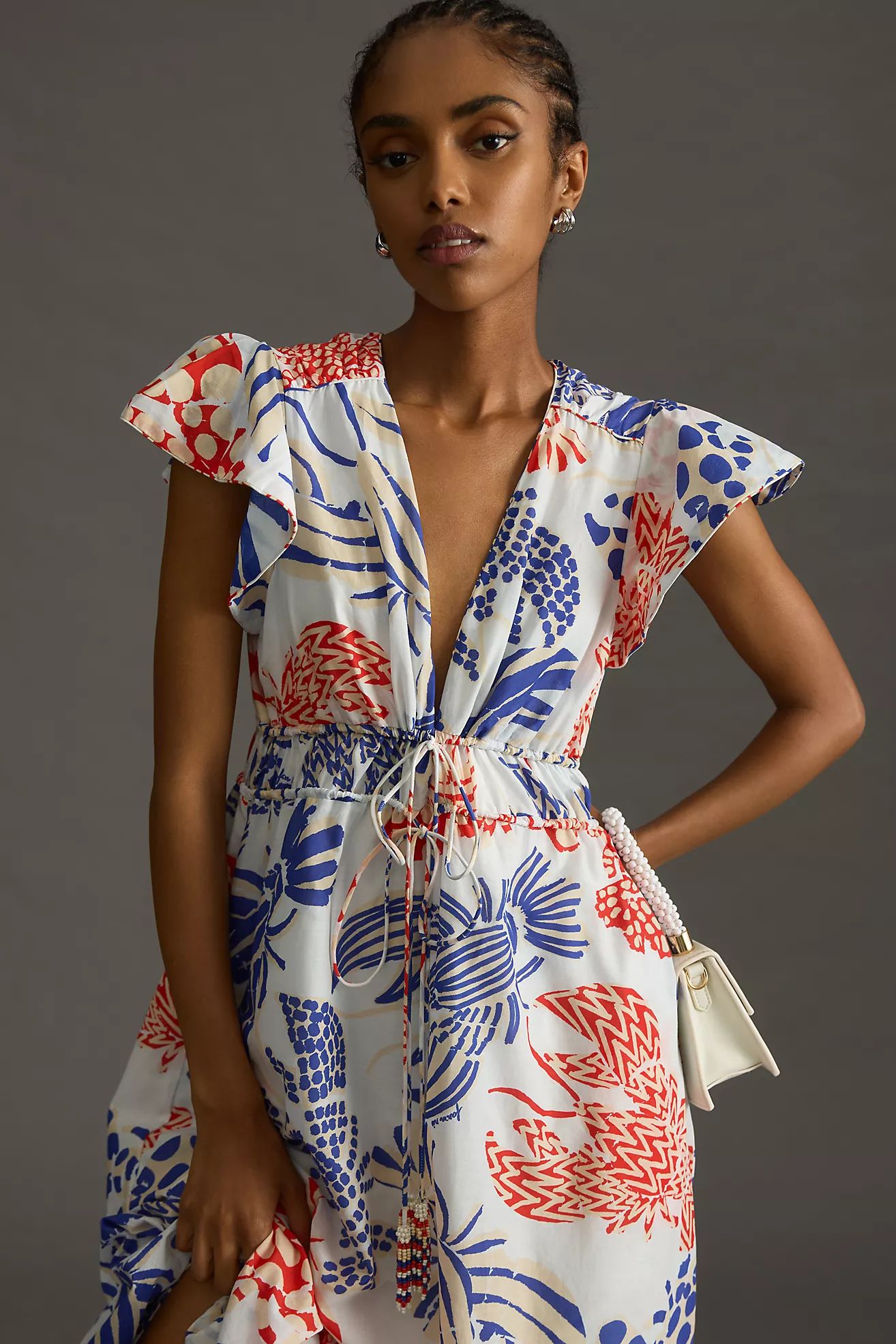 Farm Rio Printed Ruffle-Sleeve V-Neck Dress | Anthropologie (US)