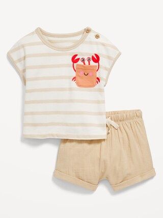 Striped Short-Sleeve Pocket Top and Shorts Set for Baby | Old Navy (US)