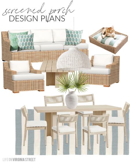 Covered porch and patio plans for our Florida new build! Includes outdoor woven sofa and chairs, outdoor block print throw pillows, an outdoor pet bed, white rope chandelier, striped outdoor rug, outdoor wood dining table, outdoor rope dining chairs and costal decor! Get more details and additional design plans here: https://lifeonvirginiastreet.com/florida-design-plan-ideas/
.
#ltkhome #ltksalealert #ltkunder50 #ltkunder100 #ltkstyletip #ltkfind #ltkseasonal

#LTKSeasonal #LTKsalealert #LTKhome