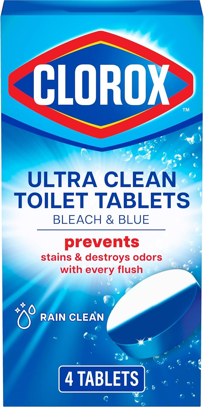 Clorox Ultra Clean Toilet Tablets Bleach & Blue, Rain Clean Scent, 2.47 Ounces Each, 4 Count (Pac... | Amazon (US)