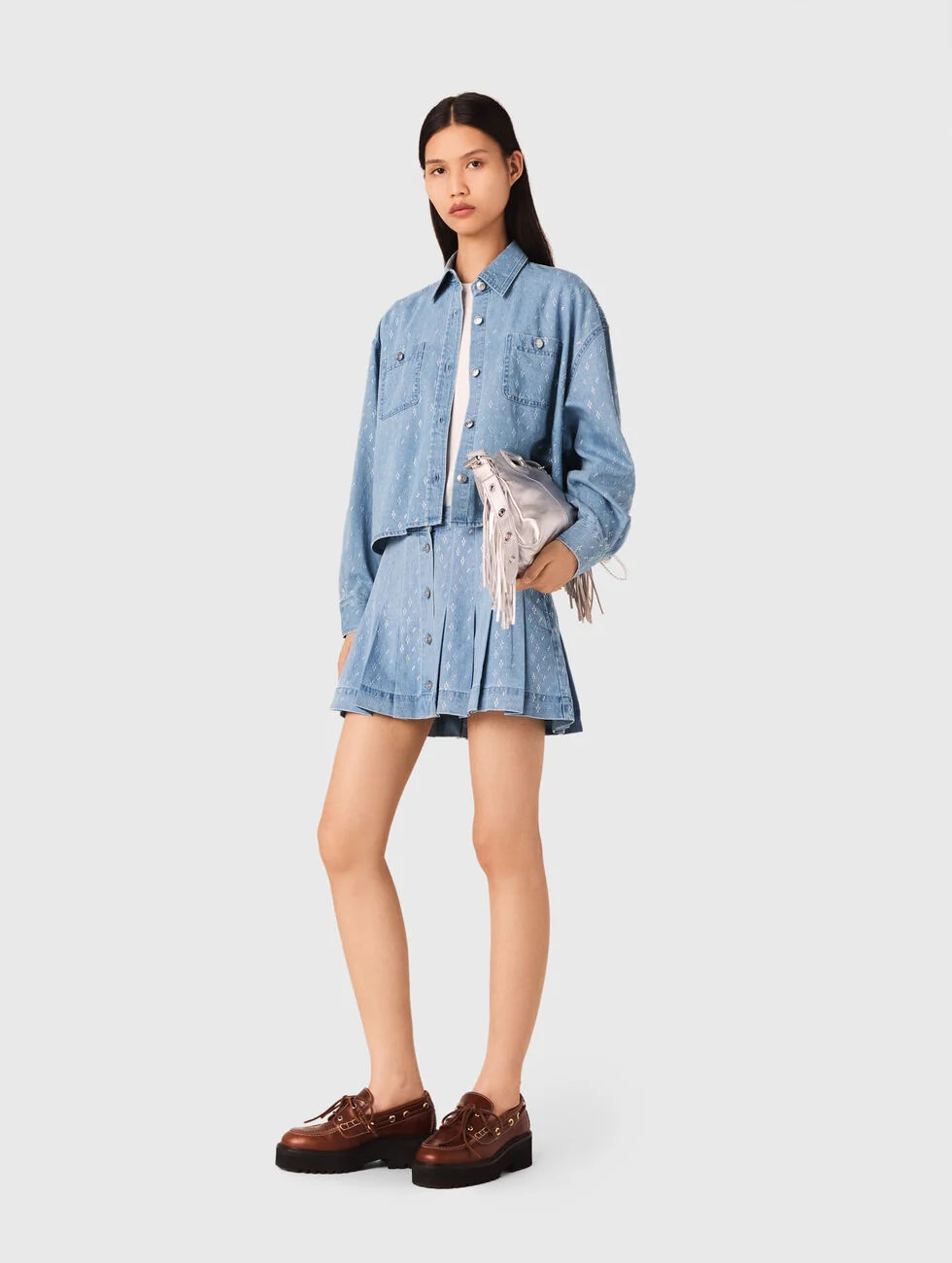 Short rhinestone denim shirt Blue for Women | Maje | Maje US
