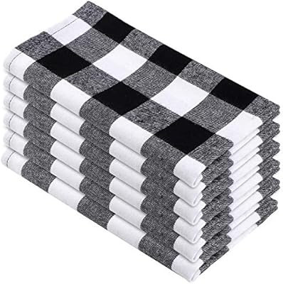 Aneco 6 Pack 18 x 18 Inch Checkered Plaid Dinner Napkin Plaid 100% Cotton Cocktail for Everyday P... | Amazon (US)