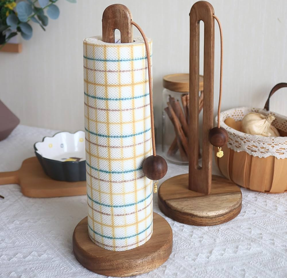 Wooden Paper Towel Holder Countertop, Farmhouse Paper Towel Holder Stand for Kitchen Counter Bath... | Amazon (US)