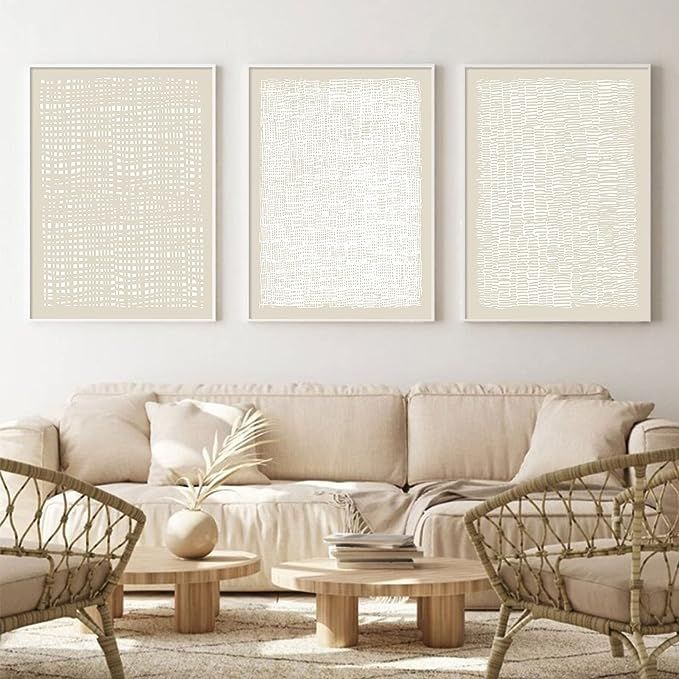Abstract Beige Canvas Wall Art Boho Mid Century Modern Prints Line Art Paintings Beige And White ... | Amazon (US)