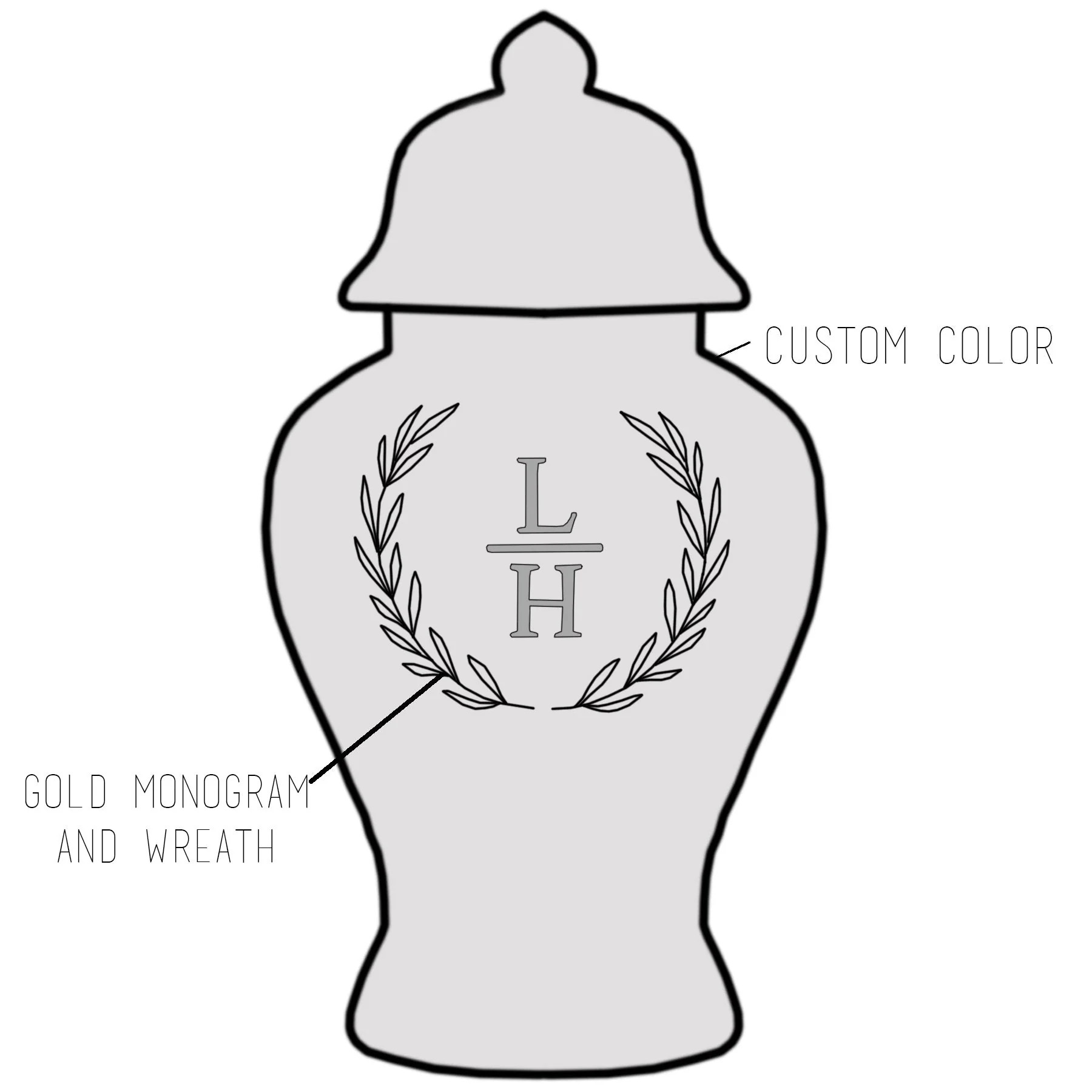 Custom Color Laurel Monogram Ginger Jars | Ruby Clay Company