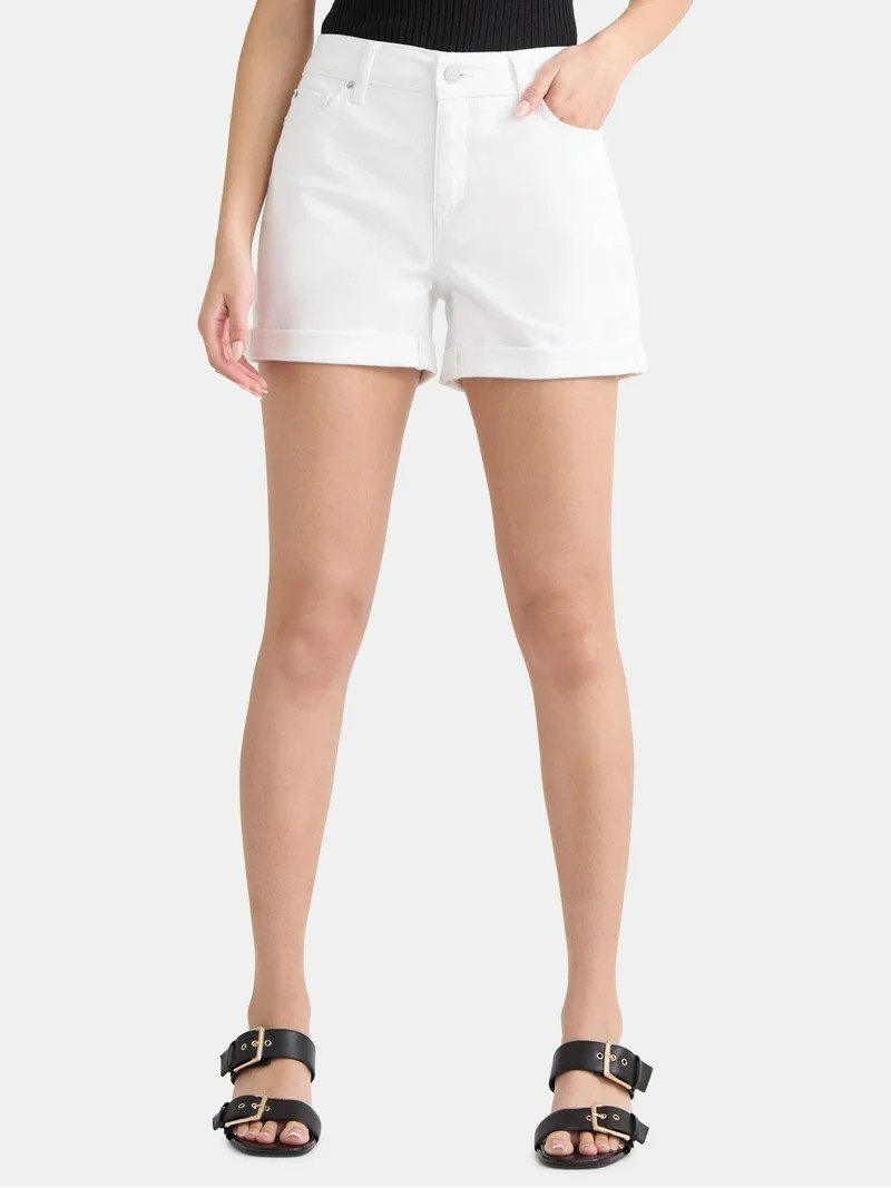 Time and Tru Women's Rolled Cuff Denim Shorts, 4" Inseam, Size 0-22 | Walmart (US)