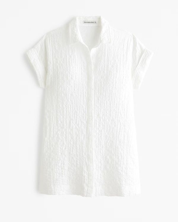 Textured Button-Through Shirt Dress | Abercrombie & Fitch (US)
