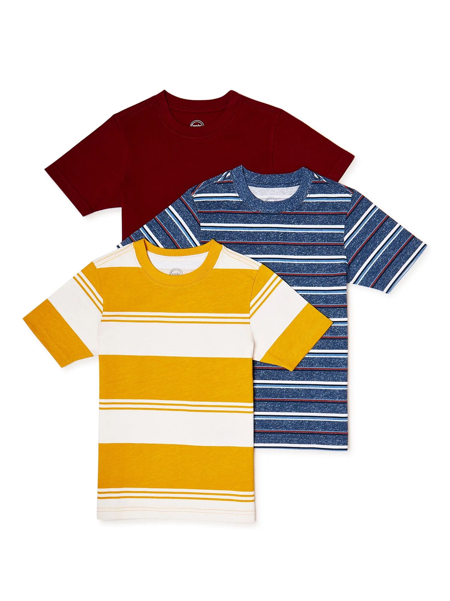 Wonder Nation Boys Short Sleeve Solid and Striped T-Shirt, 3-Pack, Sizes 4-18 & Husky | Walmart (US)