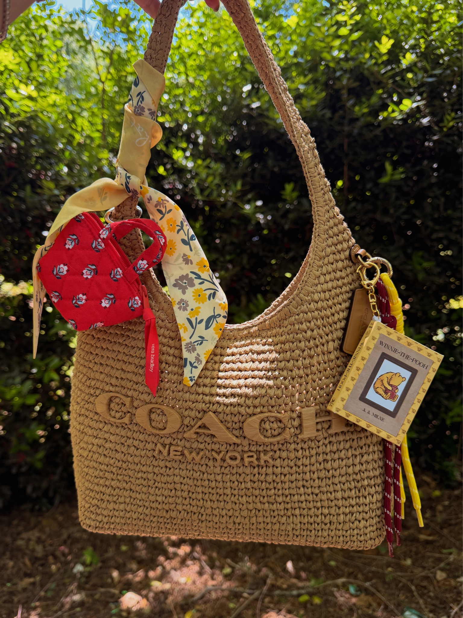 Channeling 90s butter mom with some Winnie the Pooh mini book bag charm & some Vera Bradley 
Coach Brooklyn straw bag



#LTKMothersDay #LTKdayinmylife #LTKootd