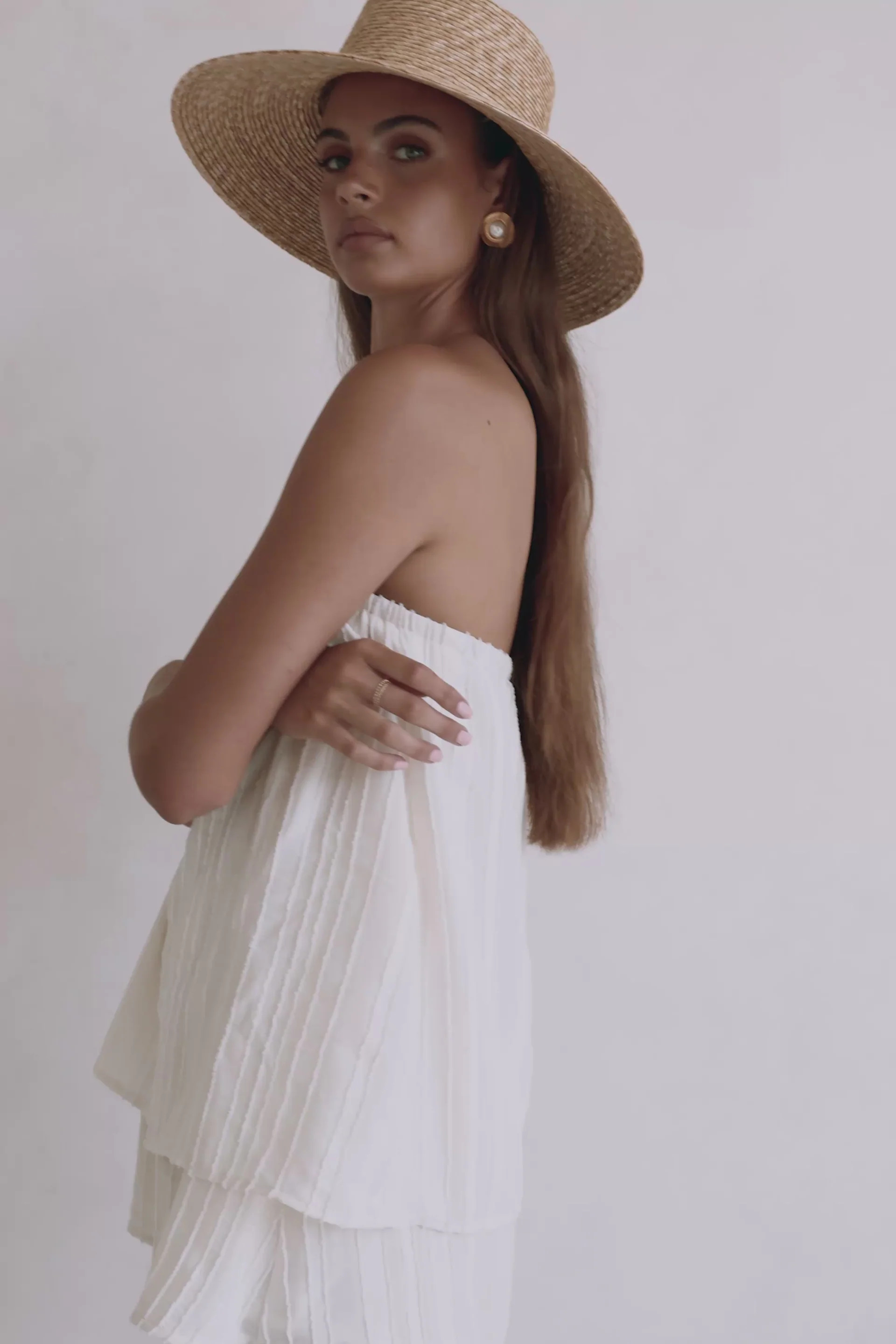 Cream Textured Stripe Strapless Sophie Playsuit | Sabo Skirt US