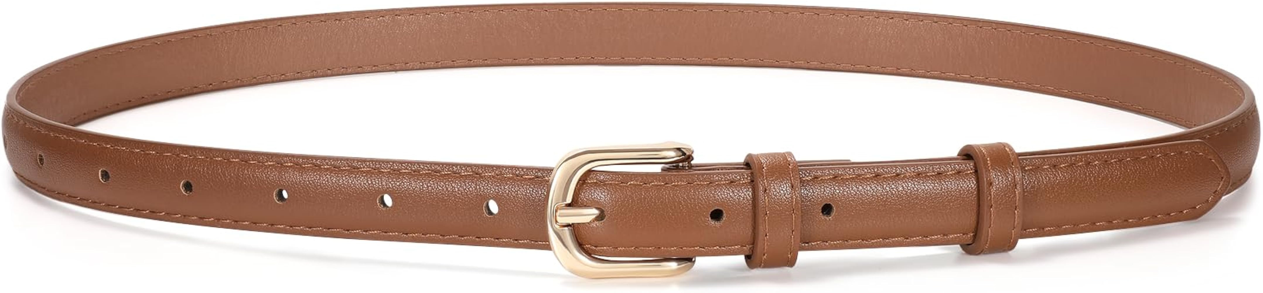 JASGOOD Womens Thin Leather Belt for Jeans Pants Fashion Skinny Faux Leather Belt for Dresses | Amazon (US)