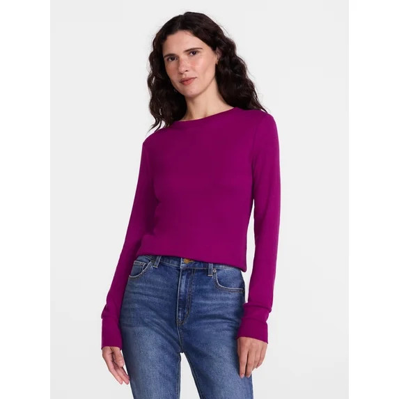 Scenario Women's and Women's Plus Rib Tee with Long Sleeves, Sizes XS-4X | Walmart (US)