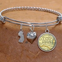 Newark New Jersey Map Charm Bracelet State Of Nj Bangle Cuff Vintage Jewelry Stainless Steel | Etsy (US)