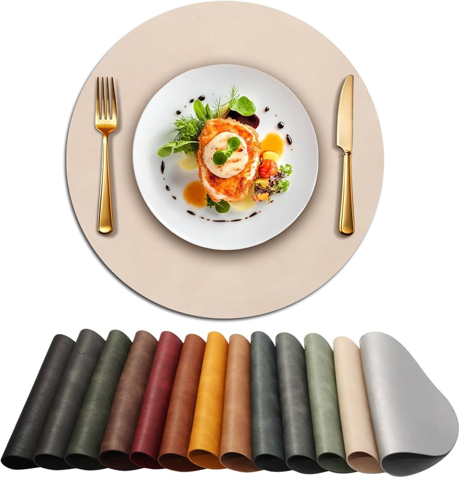 UnivoColors Placemats Round Faux Leather Placemats Set of 6-Waterproof-Wipe Clean-Heat Resistant-... | Amazon (US)