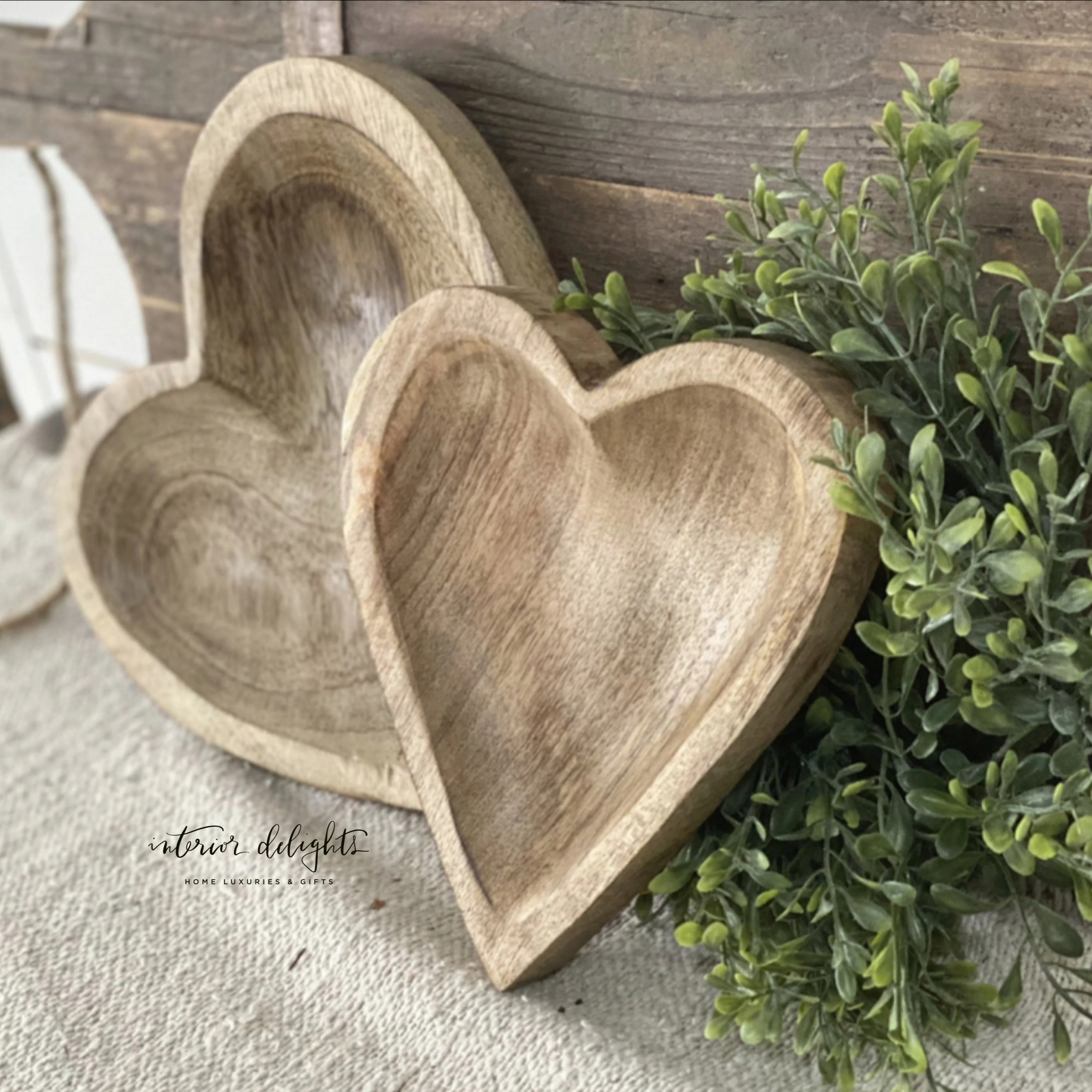 Wood Carved Hearts- Set of 2 | Interior Delights