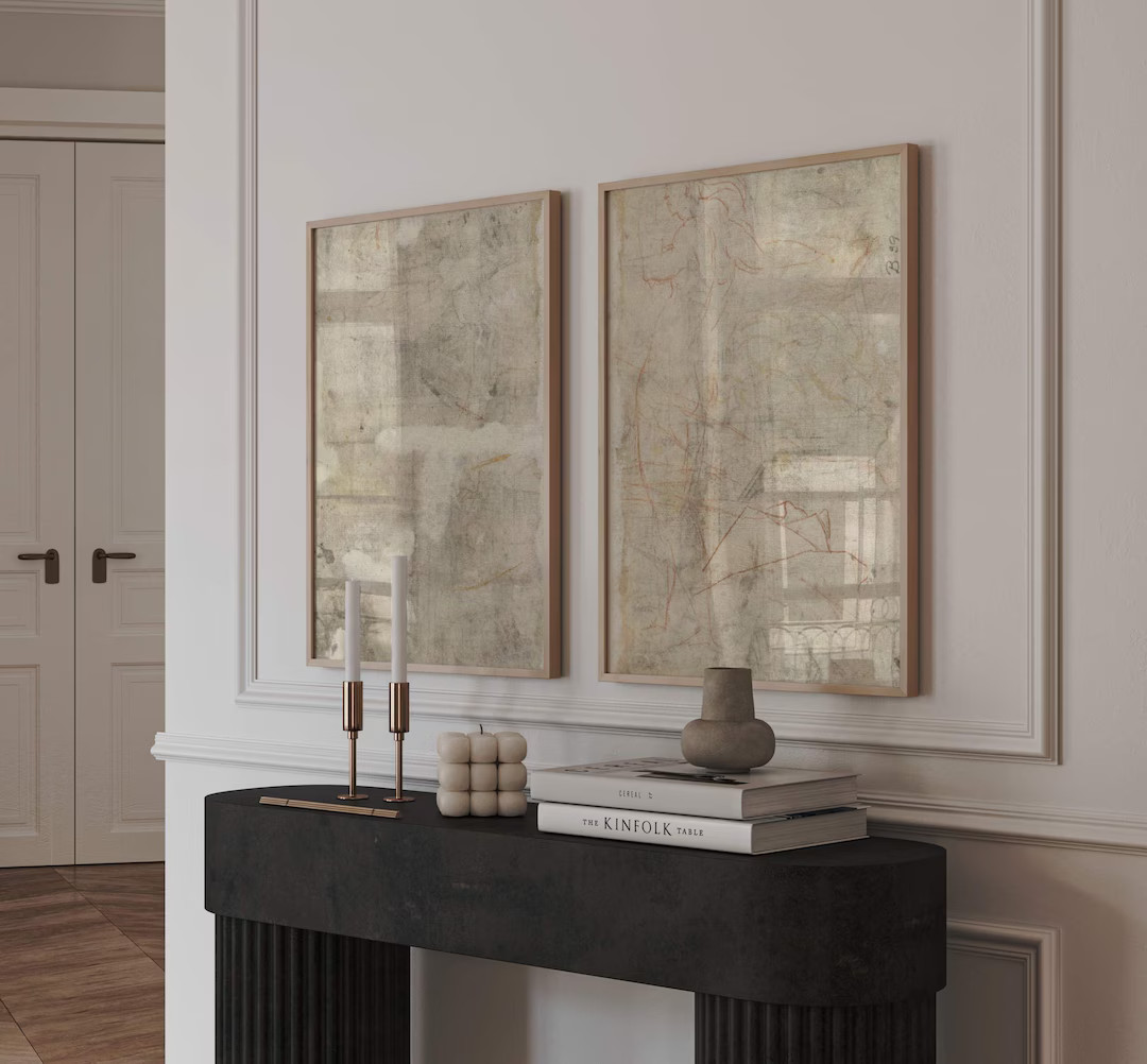 Set of 2 Modern Sketchbook Prints Neutral Wabi Sabi Painting Minimalist Home Office Decor off Whi... | Etsy (US)