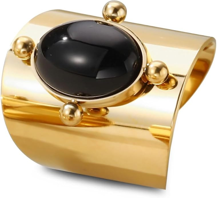 HAIXIAN Adjustable 14K Gold Cocktail Party Thumb Index Finger Ring,Open Classic Full Finger Gemst... | Amazon (US)