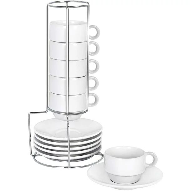 Modwnfy Espresso Cups and Saucers Set of 6, 2.5 oz White Porcelain - Walmart.com | Walmart (US)