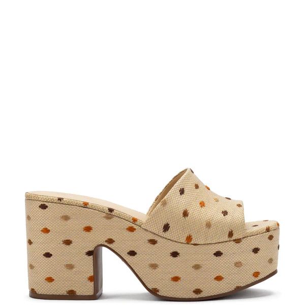 Miso Platform Sandal In Natural Raffia and Polka Dot Emboridery | Larroude