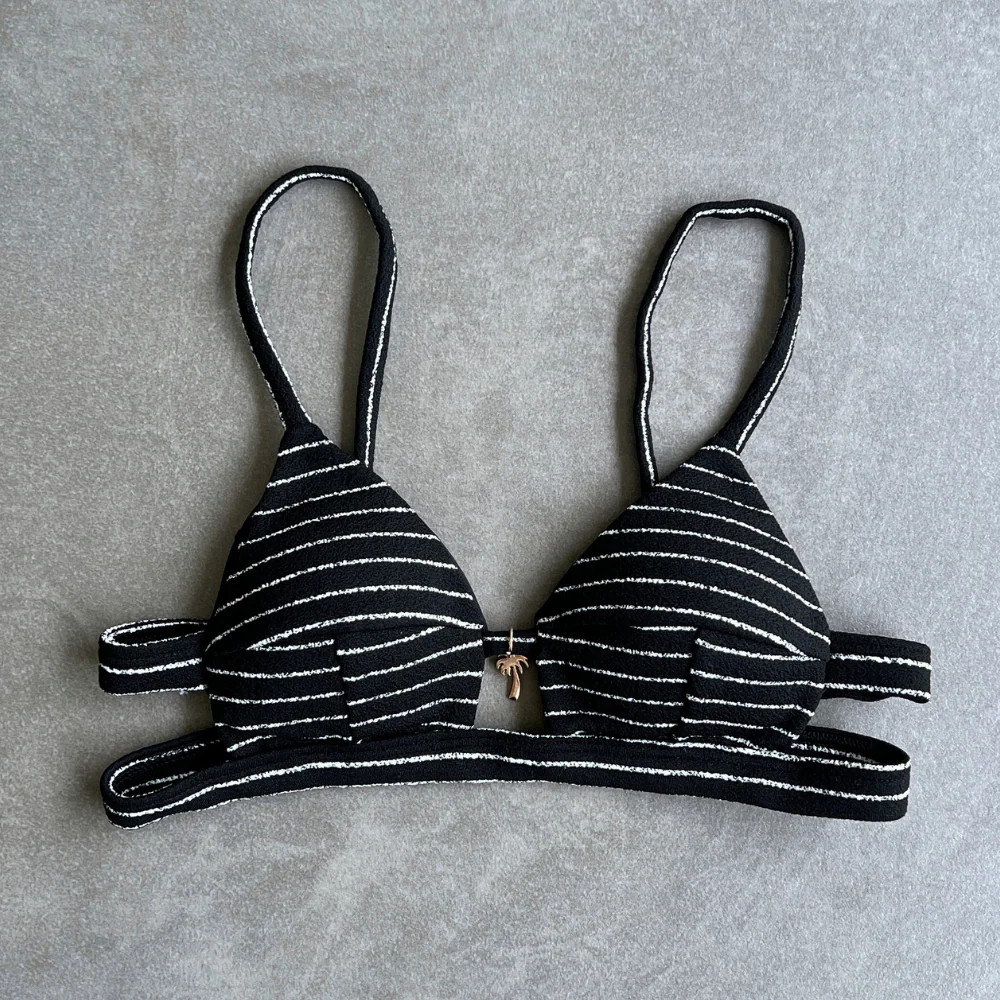 Black & White Seashore Striped Textured Vera Bikini Top | MyBrazilianShop