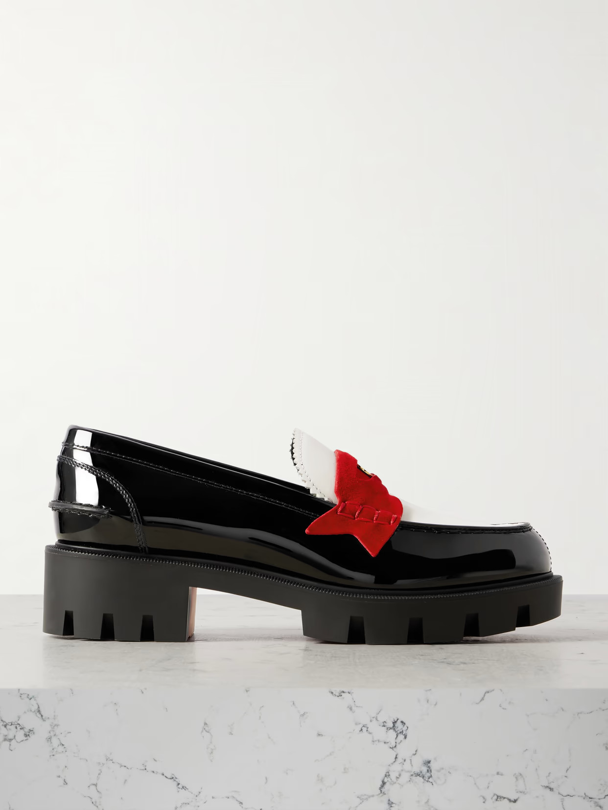 Christian Louboutin - Penny Velour-trimmed Leather Loafers - Black | NET-A-PORTER (US)