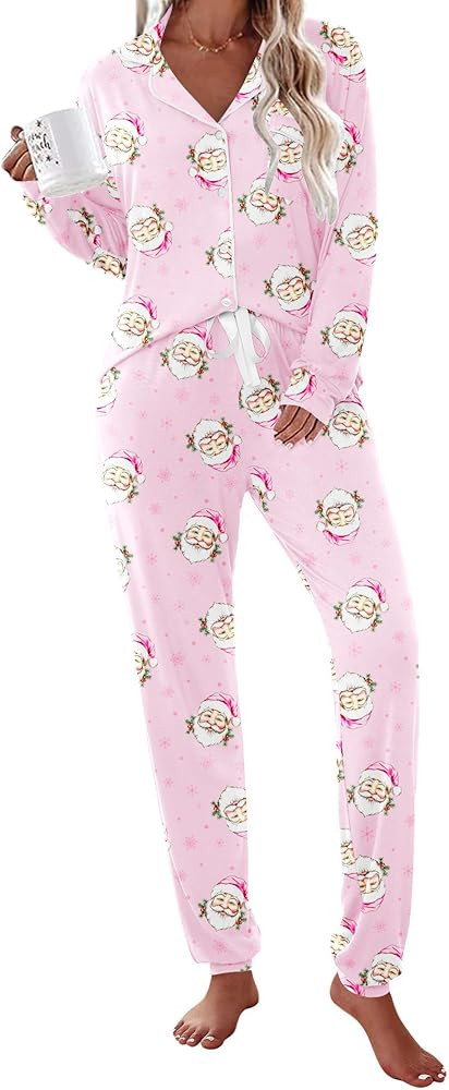 Ekouaer Pajamas Set Long Sleeve Sleepwear Womens Button Down Nightwear Soft Pj Loungewear with Po... | Amazon (US)