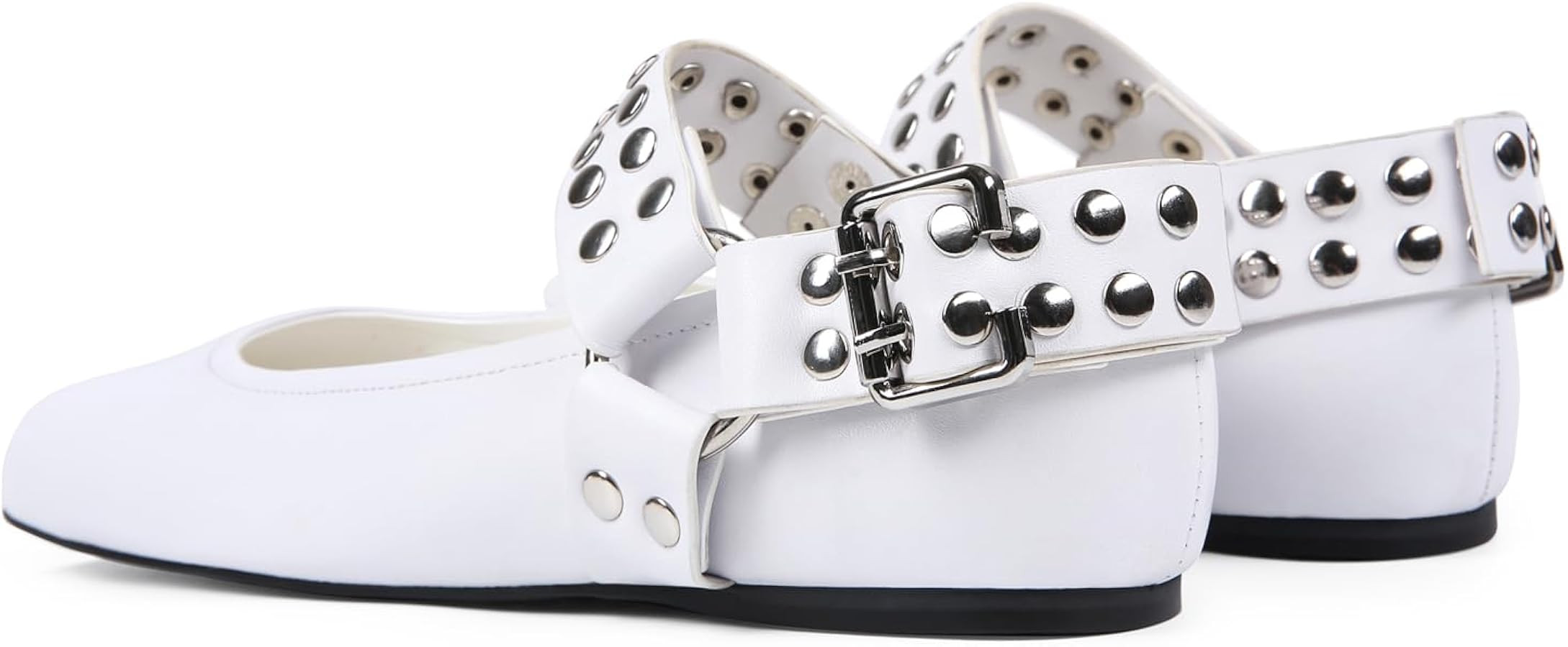 Mary Jane Flats for Women Square Toe Ballet Flats Studded Ankle Buckle Strap Comfortable Dressy B... | Amazon (US)