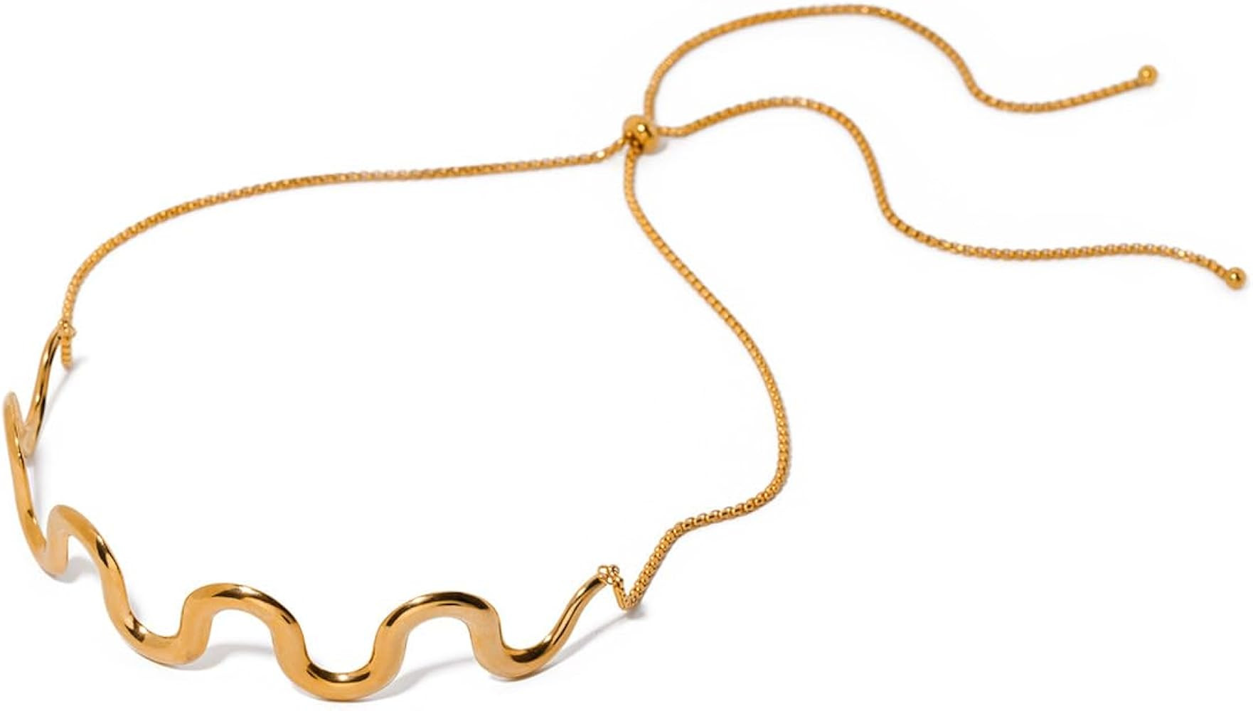 Luxurious Gold-Plated Wavy Choker Necklace for Women, 18K Gold-Plated Stainless Steel, Modern, Bo... | Amazon (US)