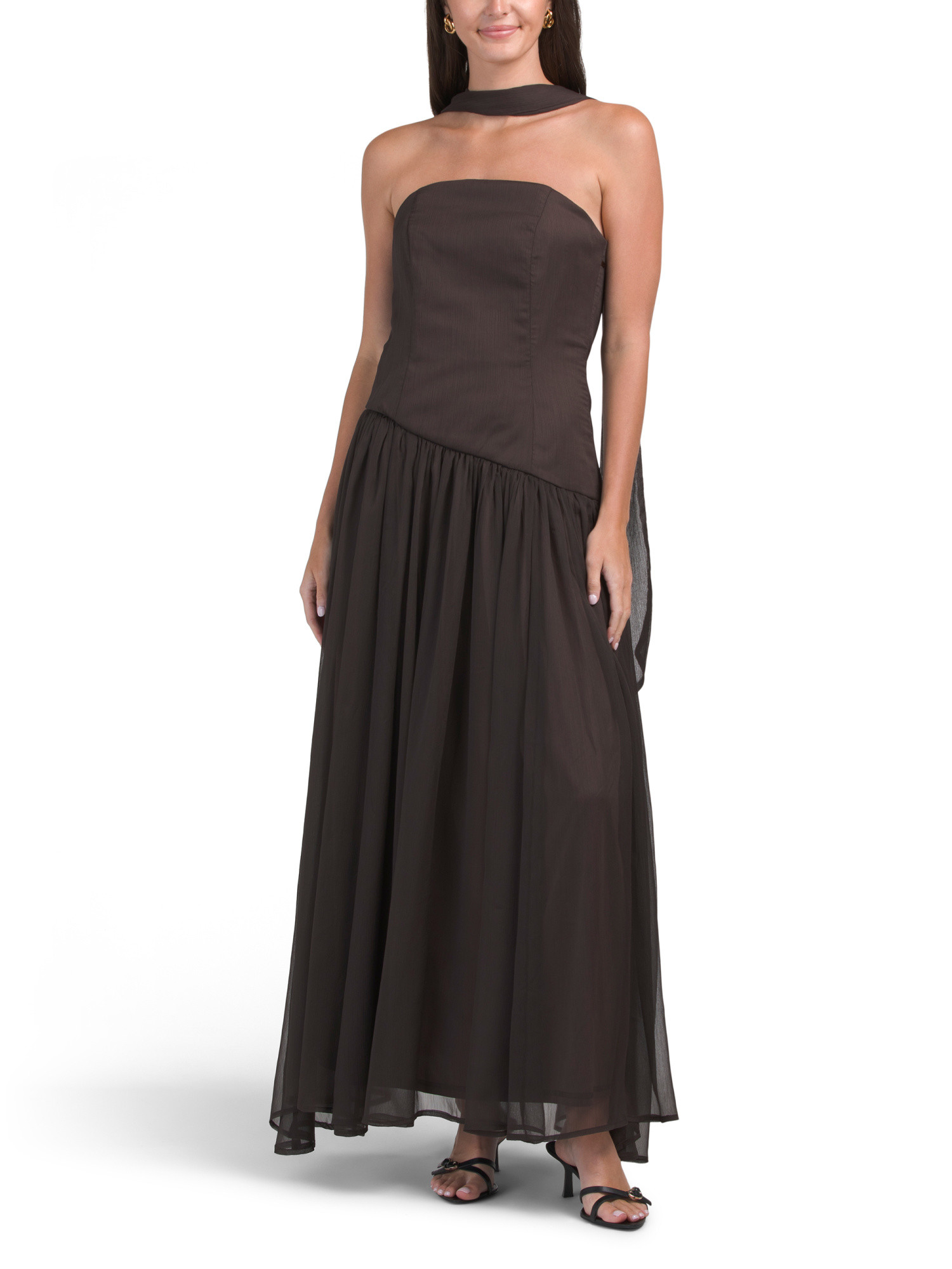 Strapless Asymmetrical Waist Gown With Neck Scarf | Clothing | Marshalls | Marshalls