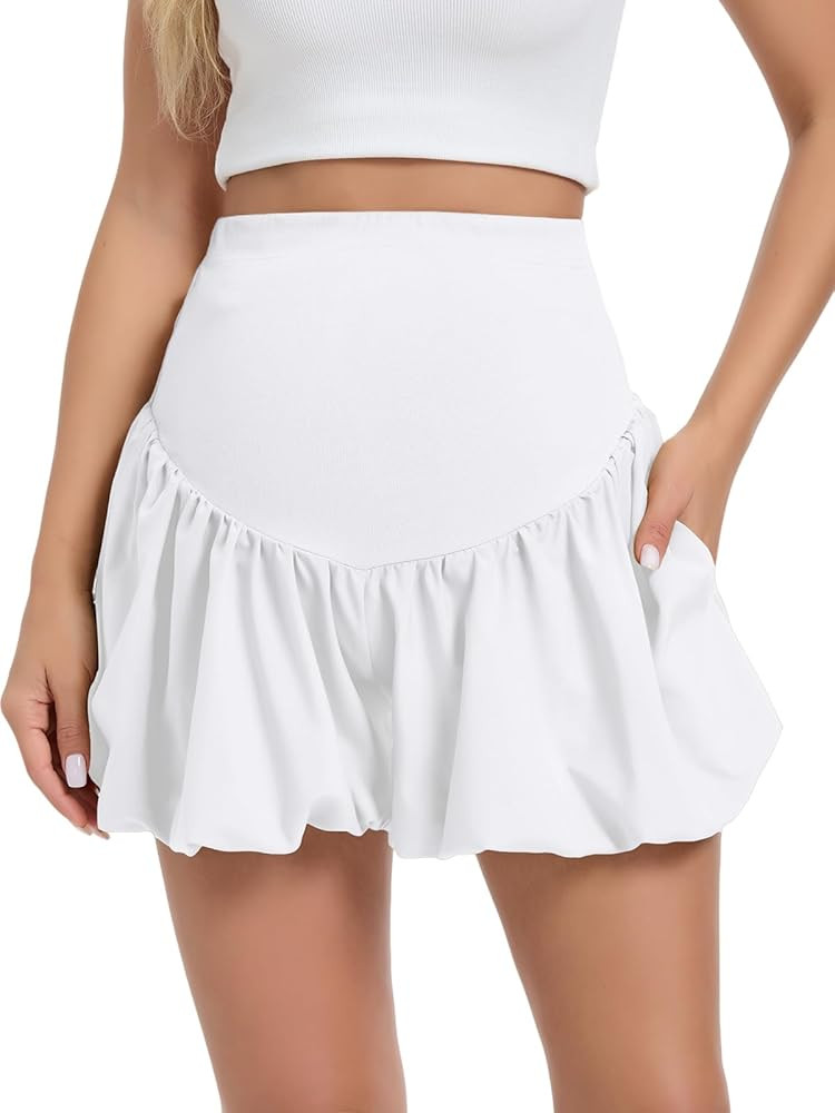 Women's Maternity Bubble Shorts Over Belly Stretch Comfy Lounge Casual Workout Pregnancy Skirt Sh... | Amazon (US)