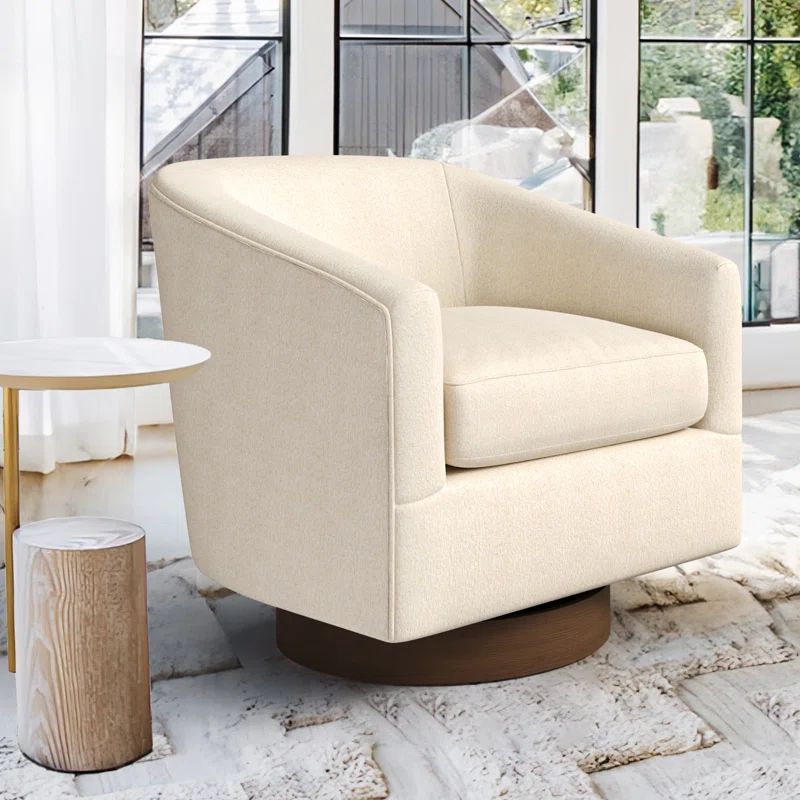 Forno Upholstered Swivel Barrel Chair with Wood Base | Wayfair North America