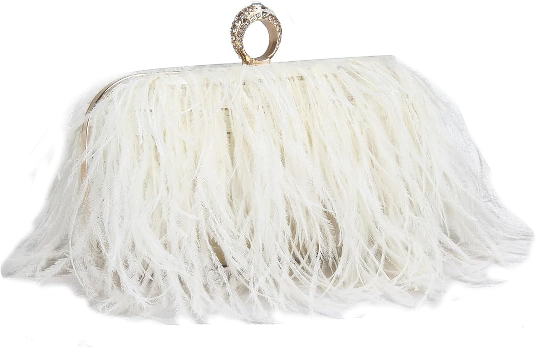 Women Real Natural Ostrich Feather Evening Bags Purses Clutch Vintage Banquet Handbag | Amazon (US)
