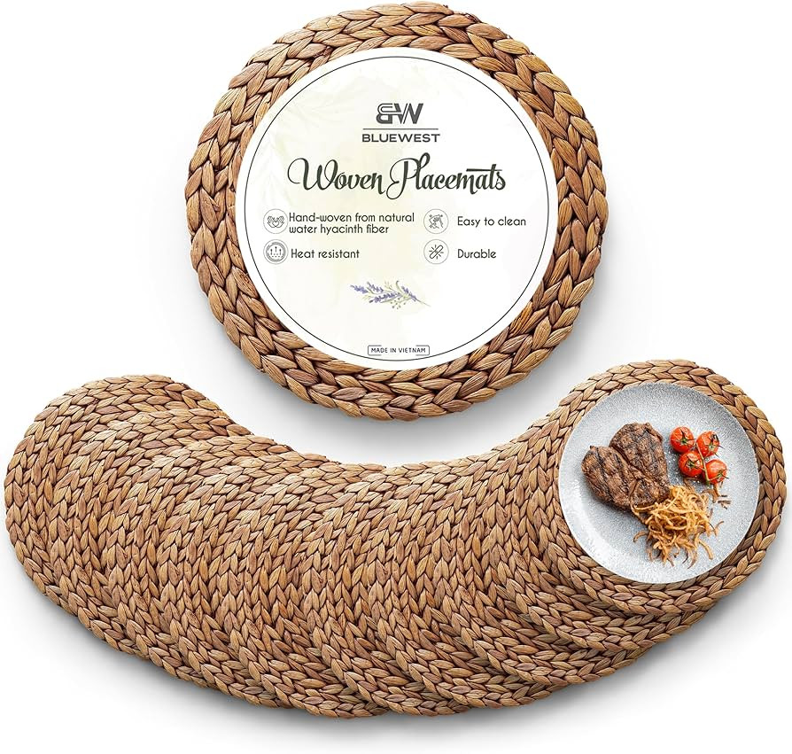(Sizes:11.8"-13.5''-15") BLUEWEST Woven Placemats (Set of 10), Round Placemats Rattan Placemats, ... | Amazon (US)