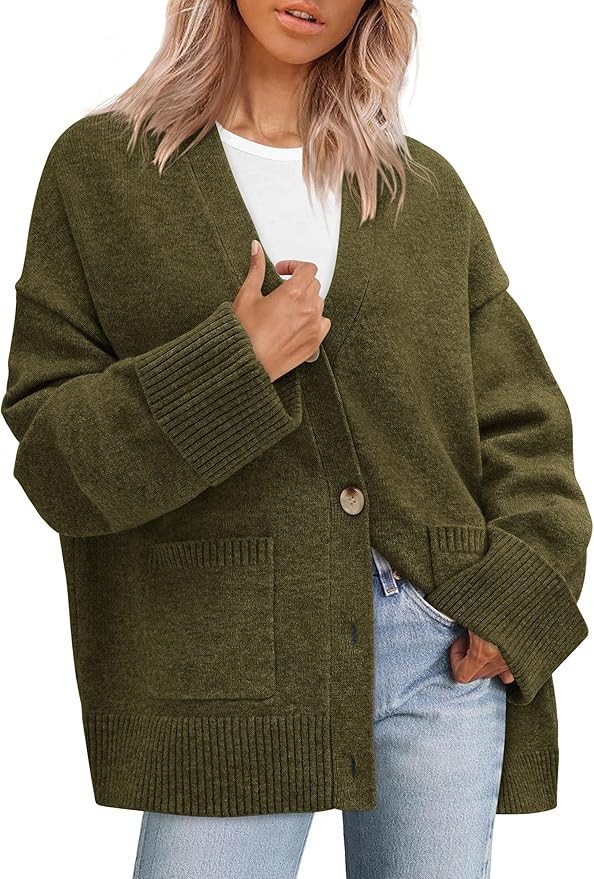 PRETTYGARDEN Women's 2025 Oversized Cardigan Sweaters Trendy Chunky Knit Long Sleeve V Neck Butto... | Amazon (US)