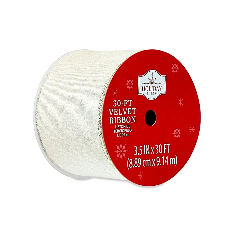 Champagne Gold Velvet Christmas Ribbon, 3.5" x 30', by Holiday Time | Walmart (US)