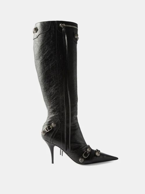 Balenciaga - Cagole Buckled Knee-high Leather Boots - Womens - Black | Matches (UK)