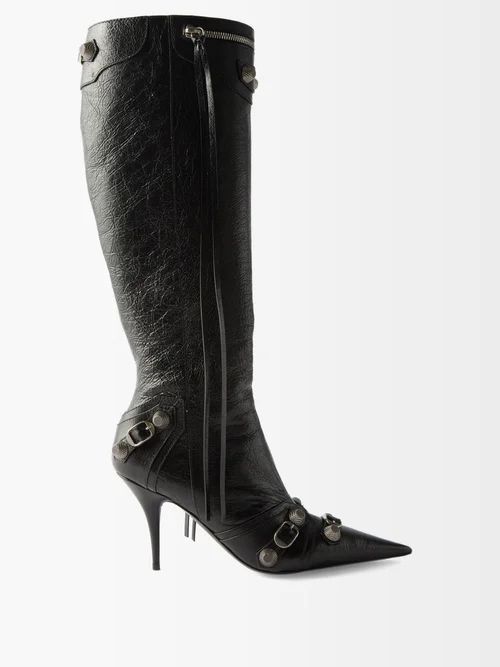 Balenciaga - Cagole Buckled Knee-high Leather Boots - Womens - Black | Matches (UK)