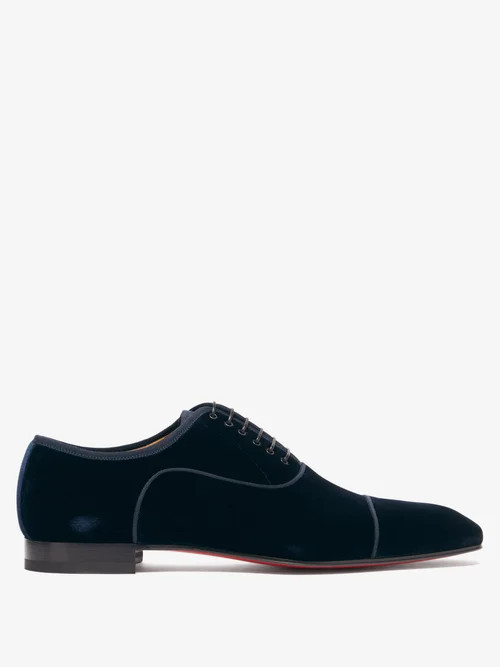 Christian Louboutin - Greggo Orlato Velvet Dress Shoes - Mens - Navy | Matches (US)