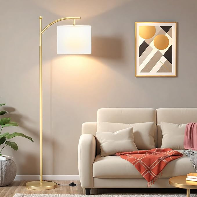 60" Floor Lamps for Living Room with 3 Color Temperatures, Adjustable White Shade with Gold Pole,... | Amazon (US)