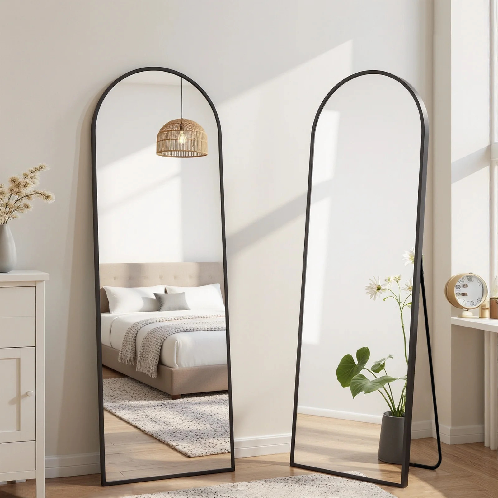 Blorly 21" x 64" Black Modern Arched Full Length Wall Mirror,Body Floor Mirror with Stand | Walmart (US)