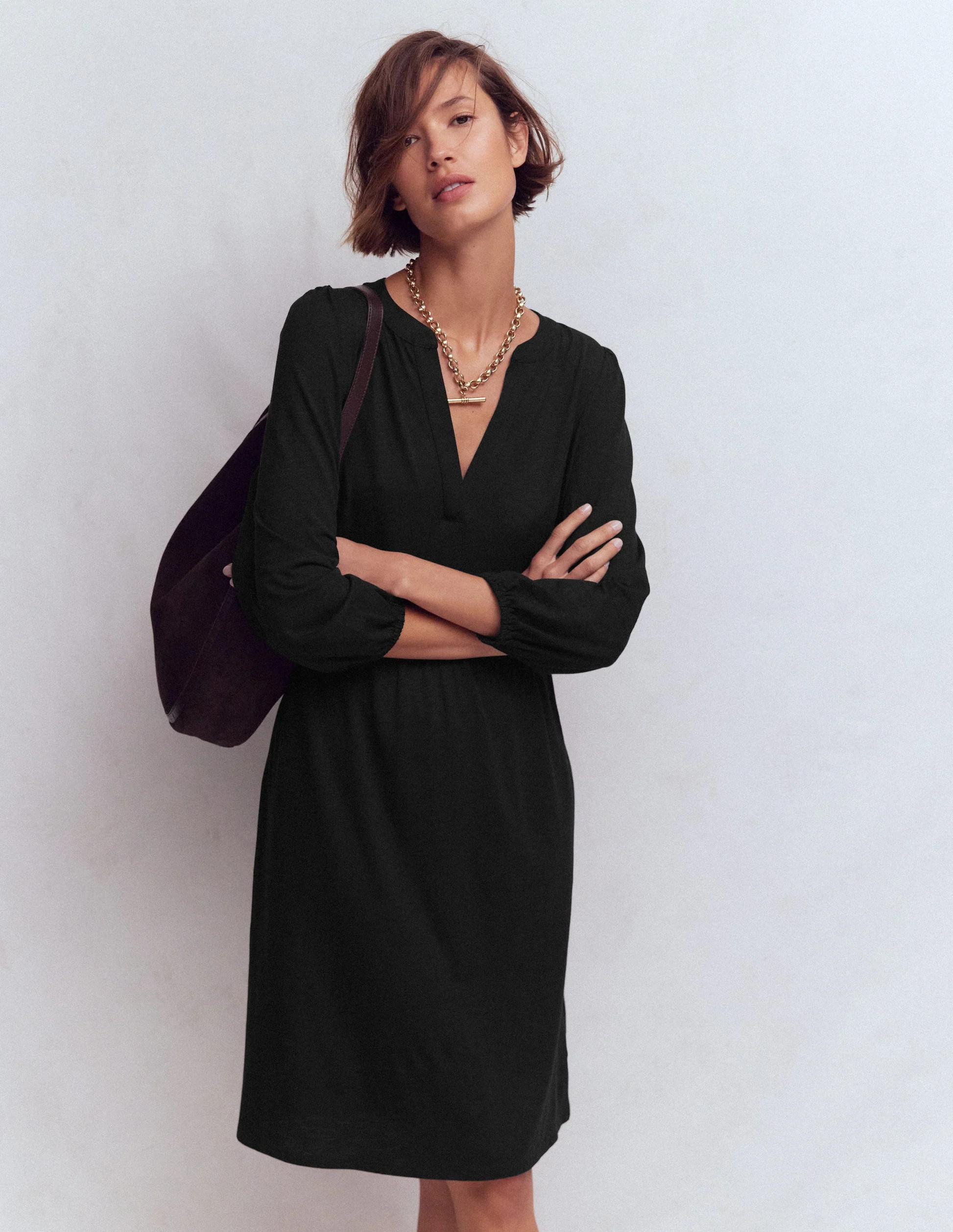 Cathy Notch Neck Jersey Dress-Black | Boden (US)