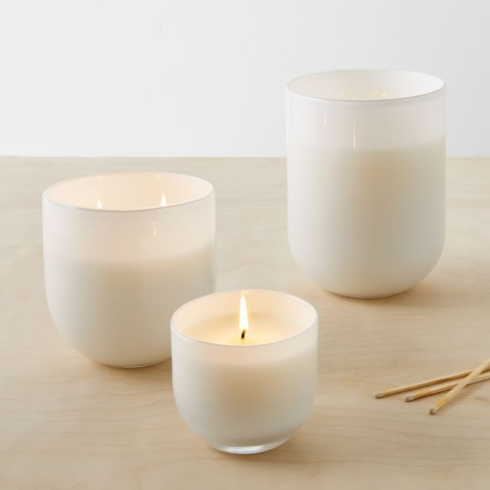 White Glass Candles - Ambergris (Marine, Moss, & Citrus) | West Elm (US)