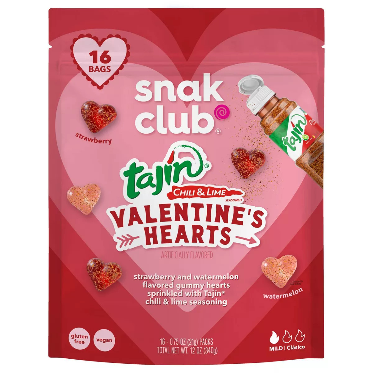 Snak Club Tajin Valentine's Heart Gummies Multipack - 12oz/16ct | Target